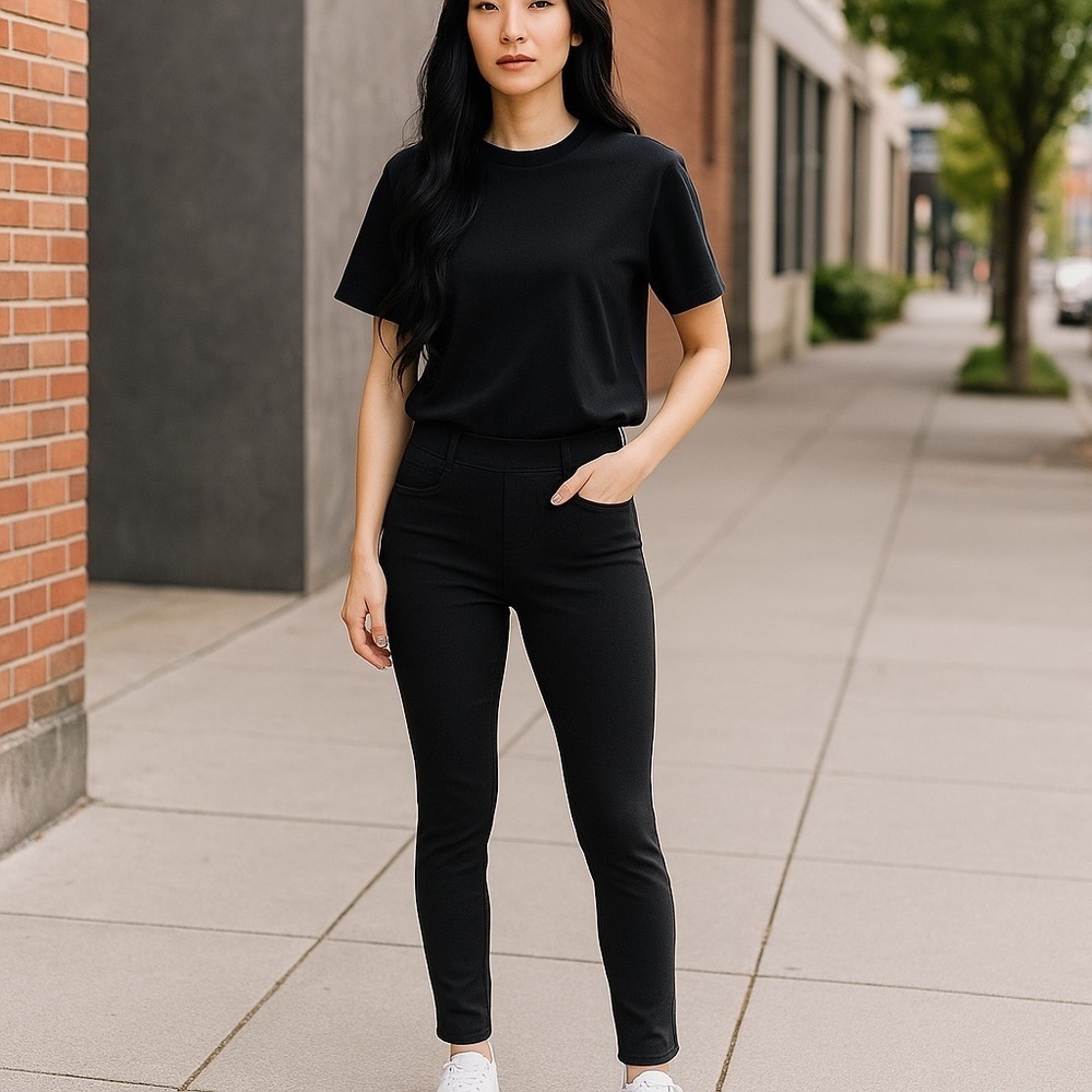 New York & Company Black Leggings with Elastic Waistband